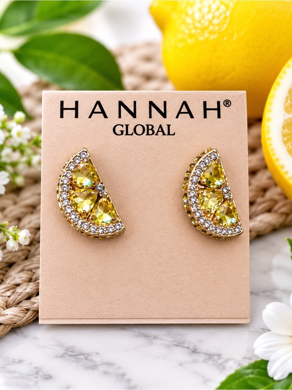 Hannah half lemon Crystal Stud Earrings